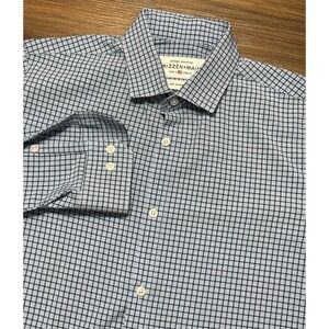 Mizzen+Main Leeward Mens Standard Fit Blue Gingham Performance Dress Shirt Sz L